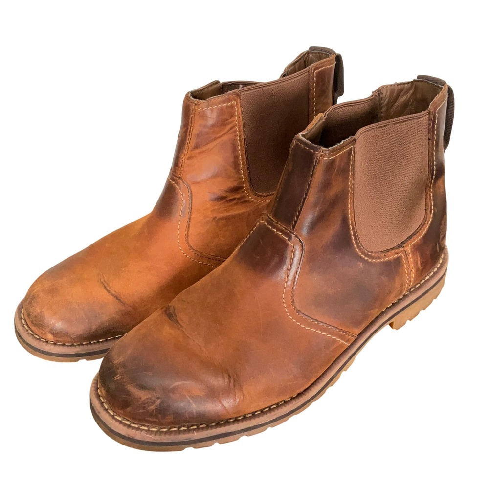 Timberland Chelsea Boots Mens 10-11 Brown Leather Lug Sole Superfeet Workwear